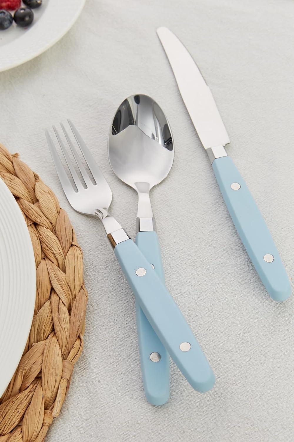 Light Blue Stainless Steel 20-Piece Retro Flatware Set