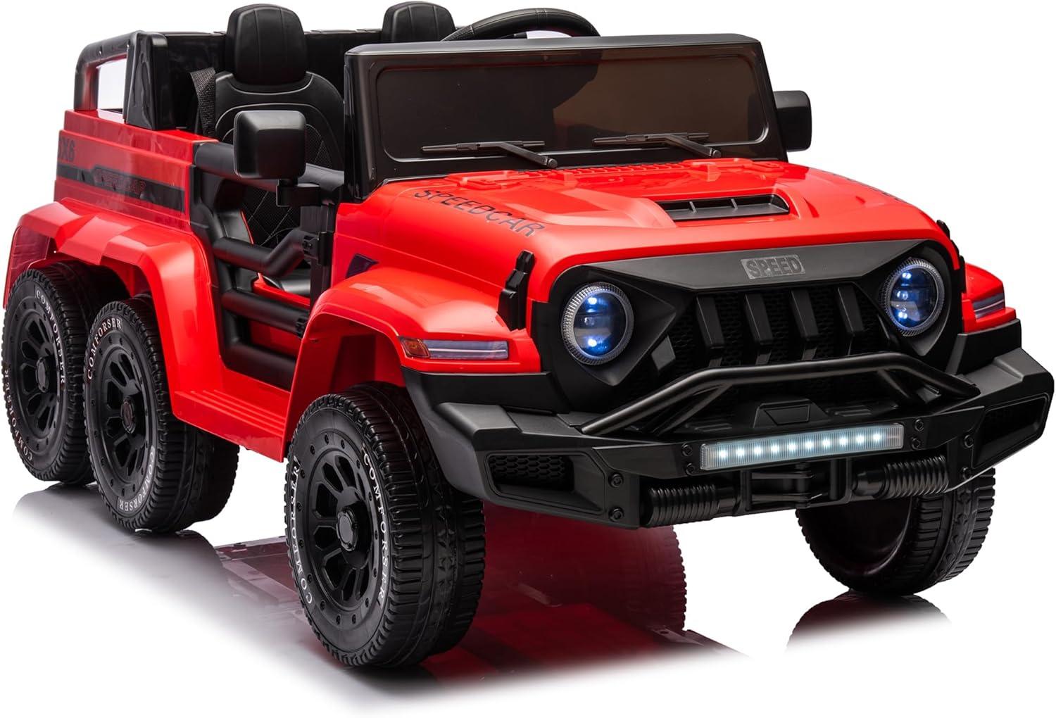 CIPACHO 24V Ride On Car for Kids, 4WD Battery Powered Electric Car with Remote Control, Music, Lights, Five-Point Safety Belt, Red