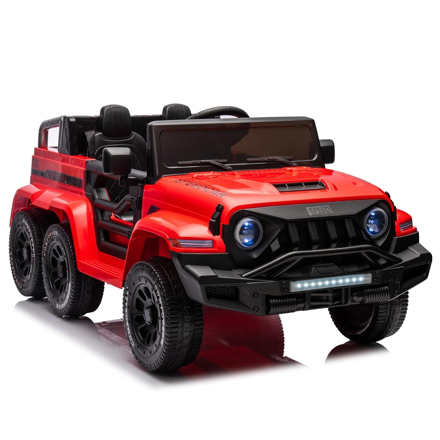 CIPACHO 24V Ride On Car for Kids, 4WD Battery Powered Electric Car with Remote Control, Music, Lights, Five-Point Safety Belt, Red