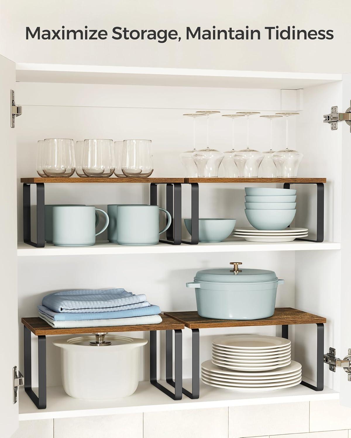 Rustic Brown and Black Stackable Kitchen Counter Shelves