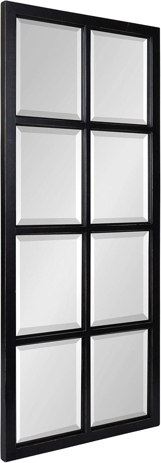 Kate and Laurel Hogan 8-Panel Windowpane Wood Wall Mirror, 18 x 42, Distressed Black, Chic Window-Inspired Wall Accent