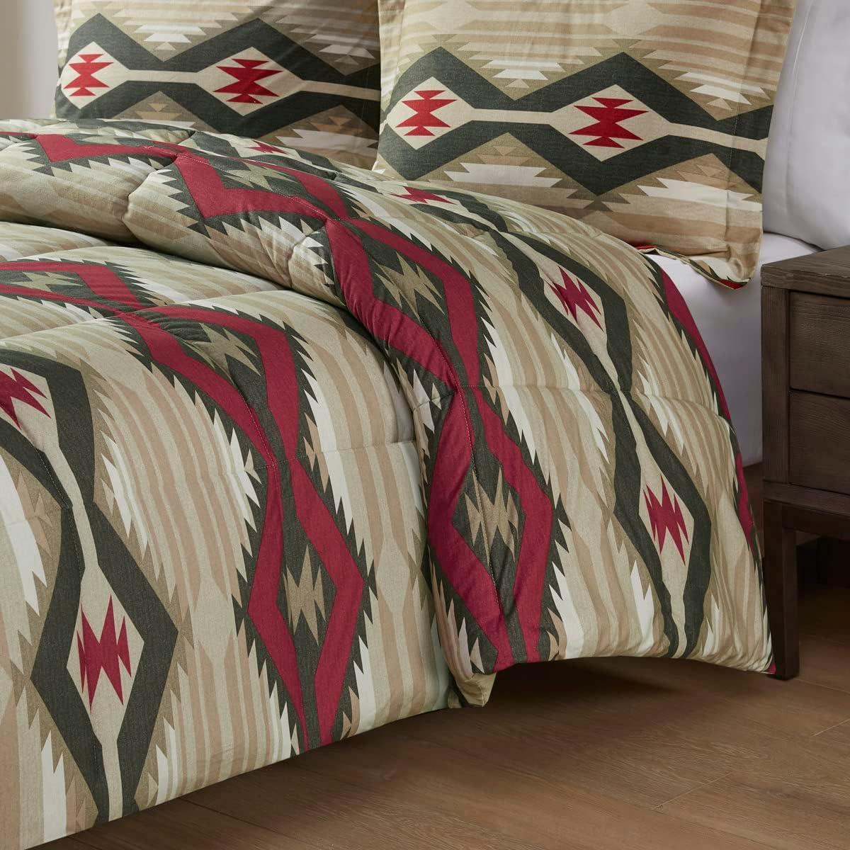 Woolrich Full/Queen Down Alternative Comforter Set with Decor Pillow 4-Piece Ultra Soft Southwestern Bedding Set, Red Southwestern print