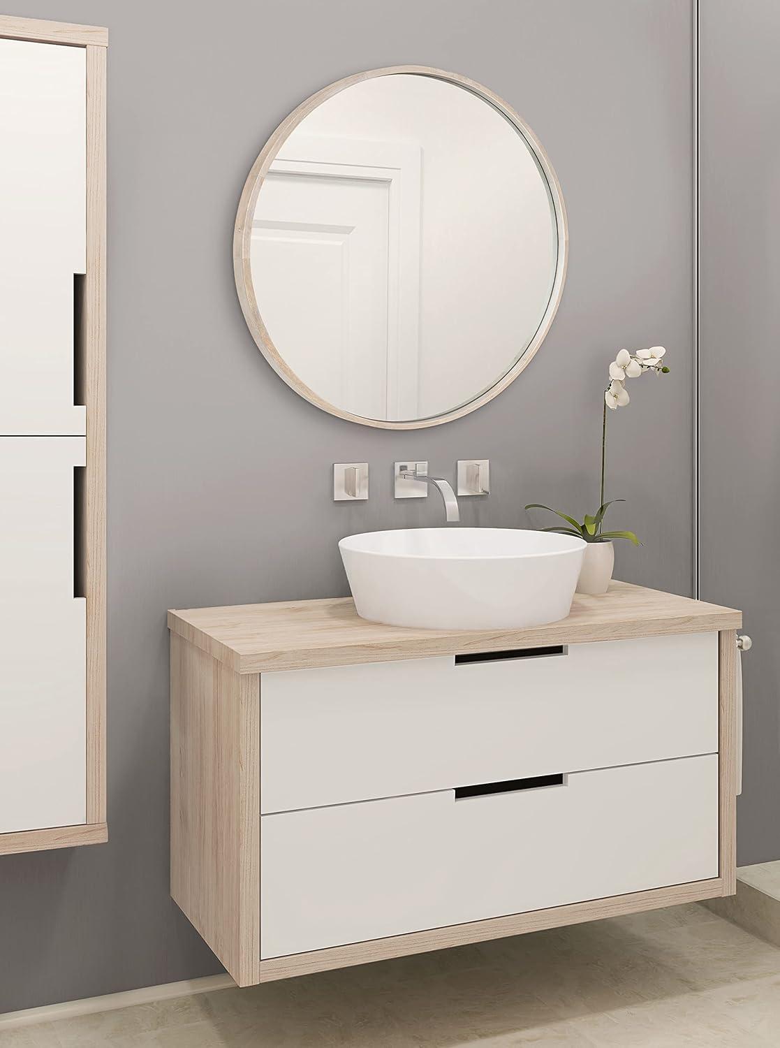 Kate and Laurel Valenti Farmhouse Round Wall Mirror, 28 inch Diameter, White, Decorative Circle Mirror