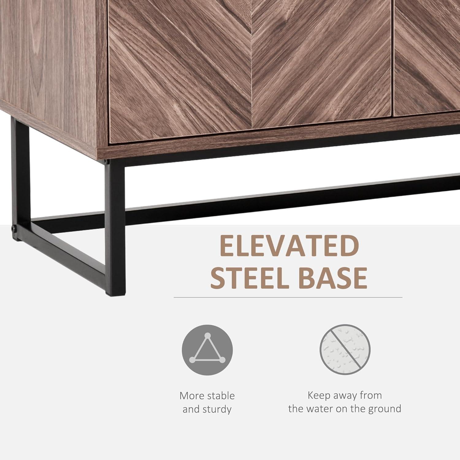 HOMCOM Sideboard Buffet Cabinet, Chevron Double Door Kitchen Cabinet, Accent Cabinet with Adjustable Shelf, Walnut