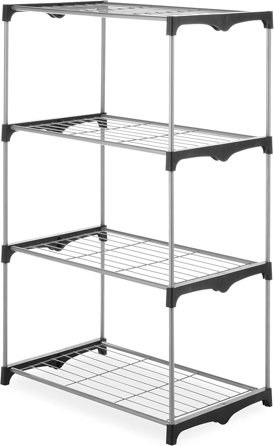 Whitmor 4-Tier Freestanding Metal Shelf Tower Closet System, Black & Silver - for Bedroom, Attic, or Garage