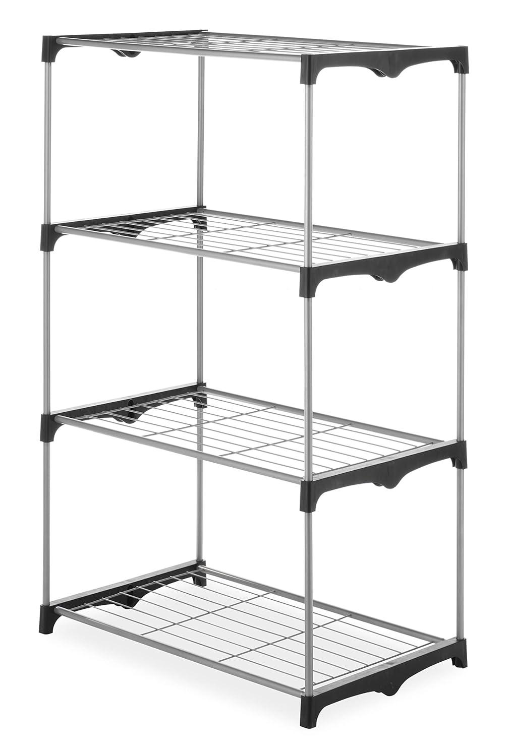Whitmor 4-Tier Freestanding Metal Shelf Tower Closet System, Black & Silver