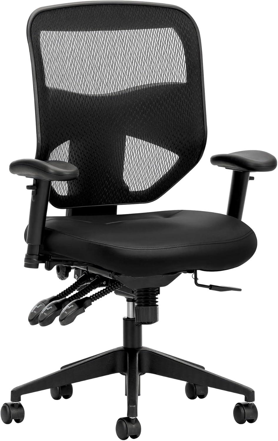 High Back Black Mesh and Leather Swivel Task Chair