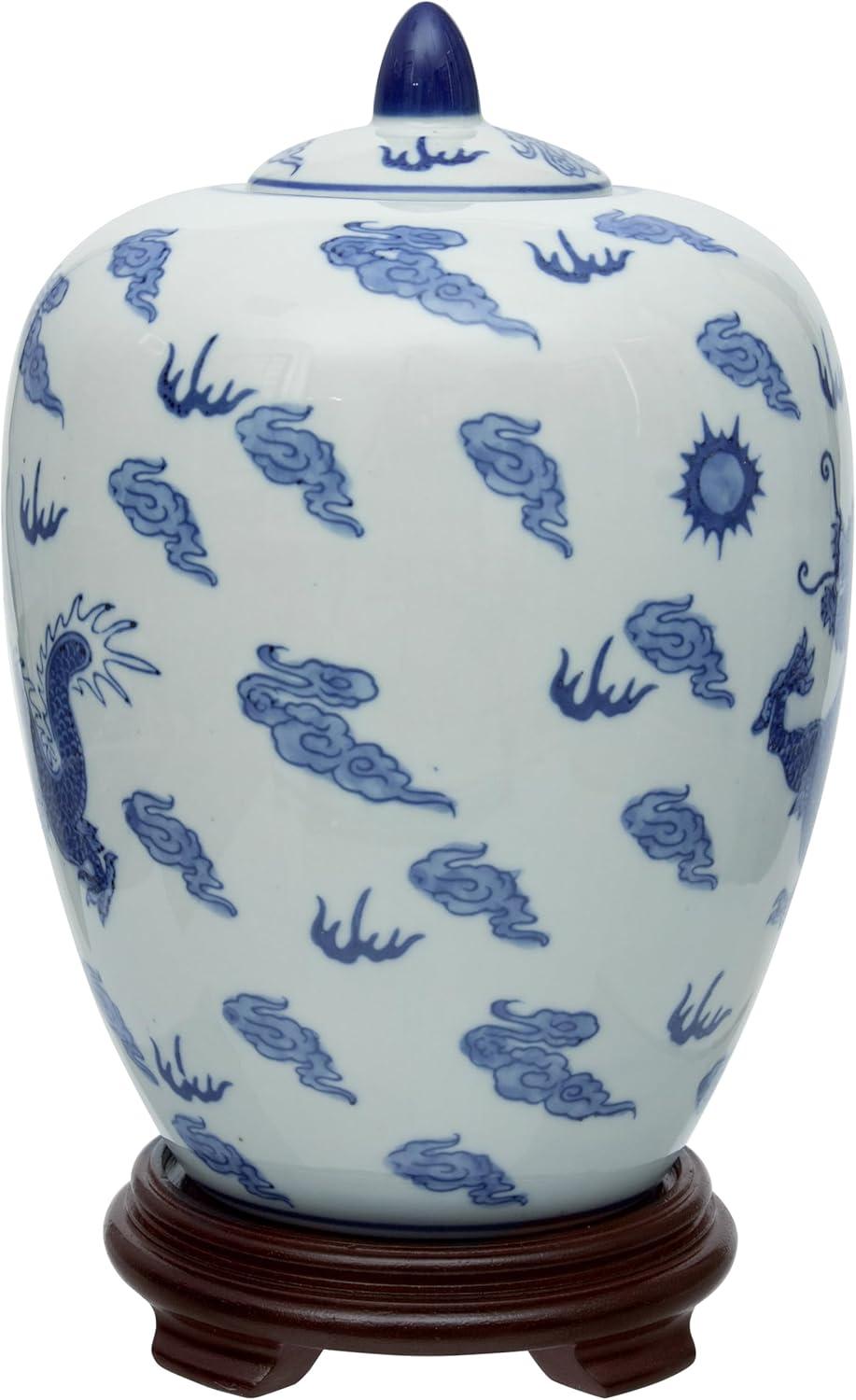 11" Dragon Blue & White Porcelain Vase Jar
