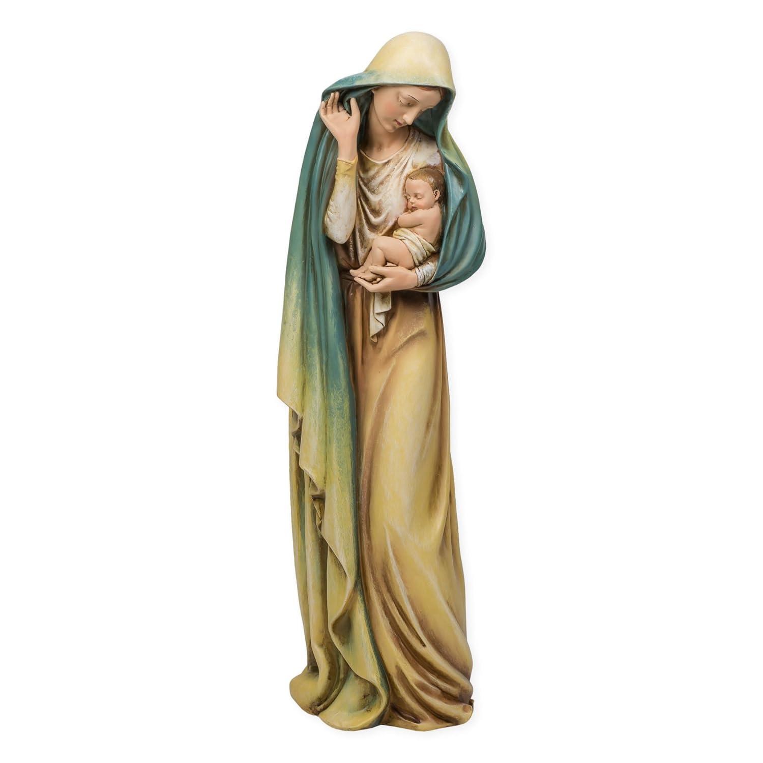18 Inch Multicolored Resin Madonna and Child Statue