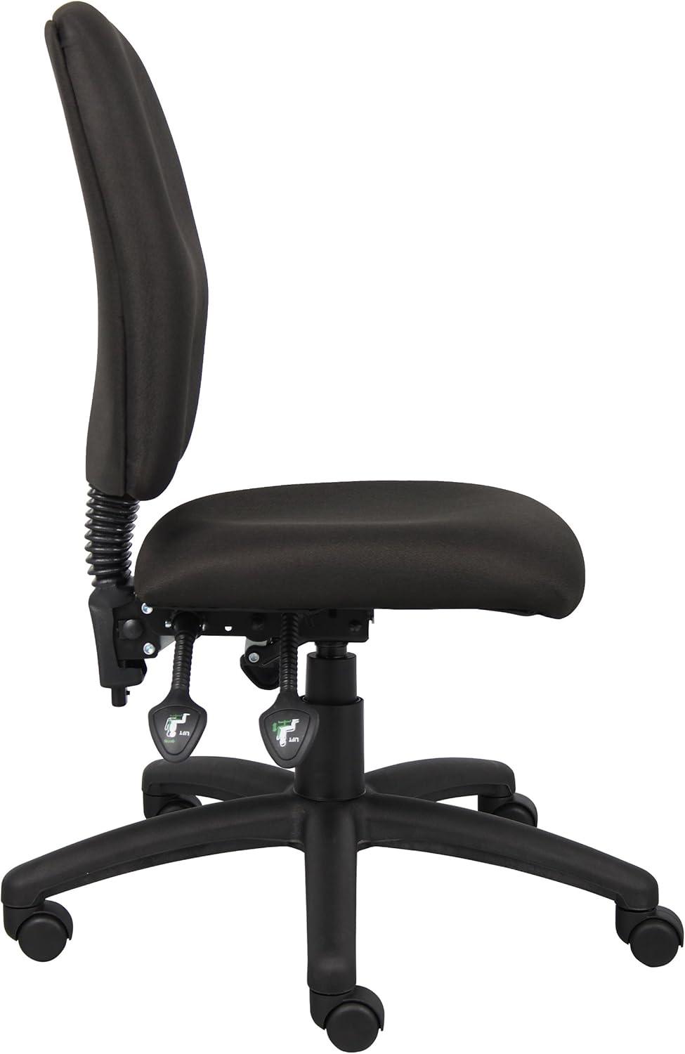 Multi-Function Fabric Task Chair Black - Boss Office Products: Ergonomic, Swivel, Lumbar Support, Nylon Legs