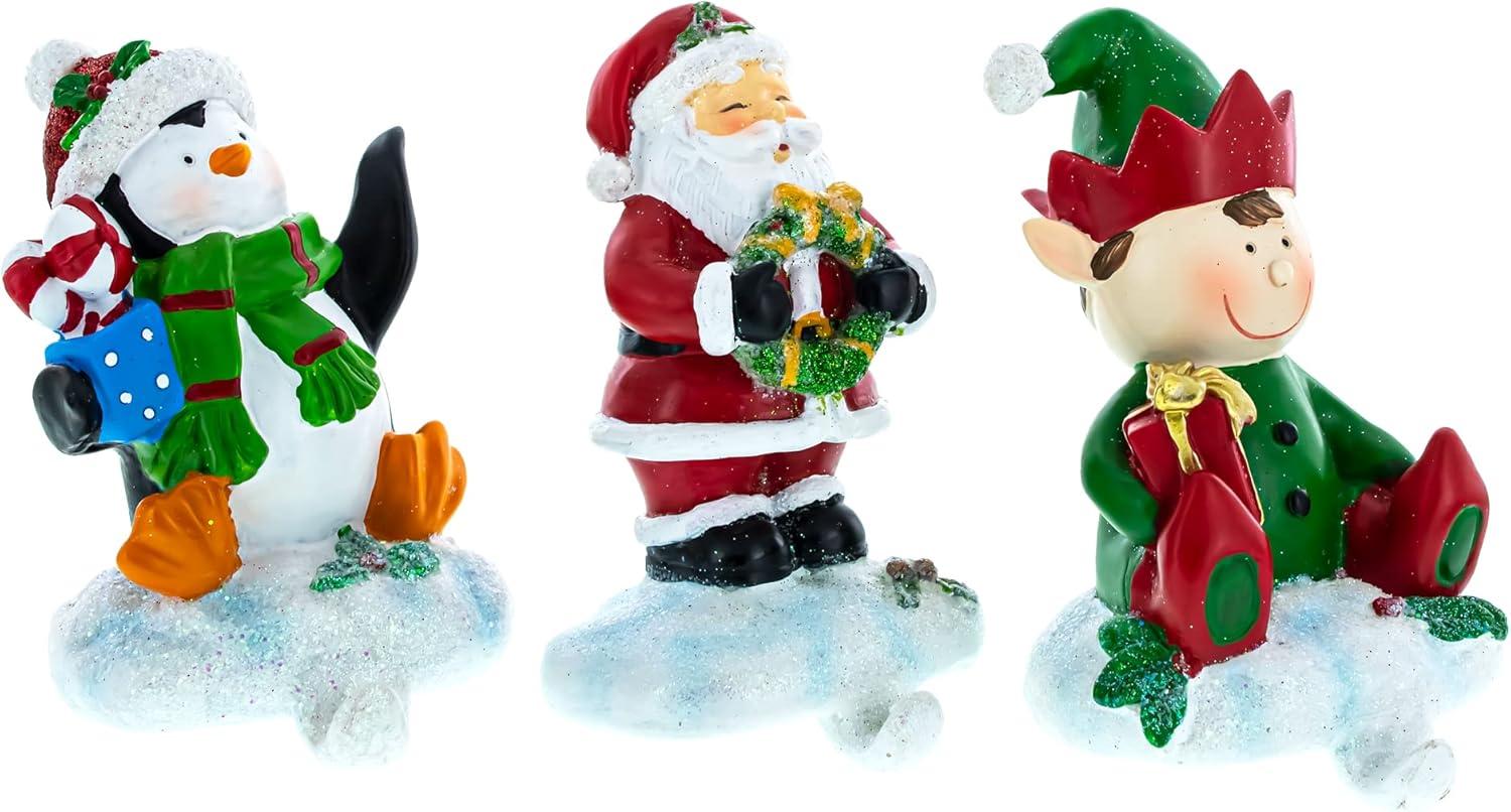 Set of 3 Christmas Stocking Holders – Santa, Penguin, and Elf Holiday Mantel Decorations