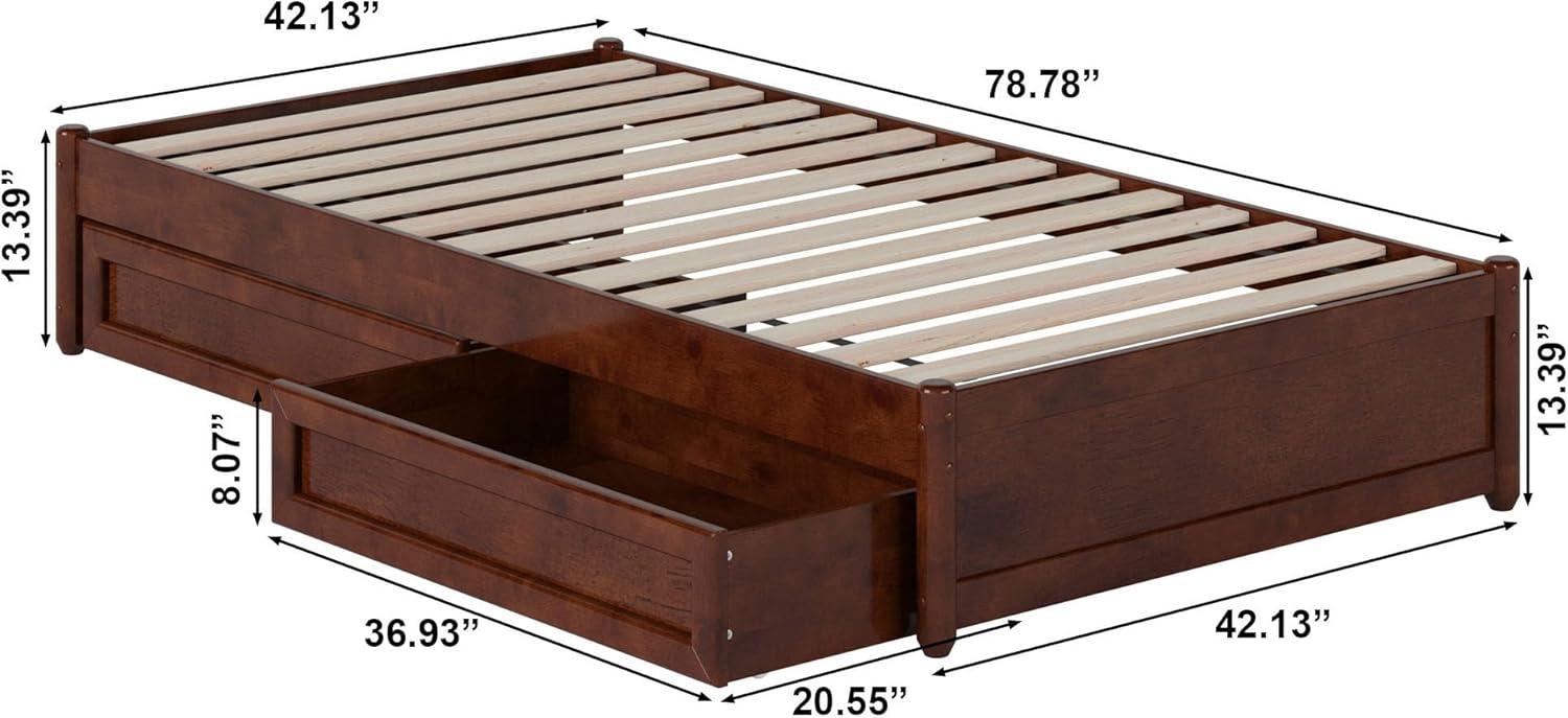 Barcelona King Solid Wood Panel Platform Bed with Storage Drawers in Walnut