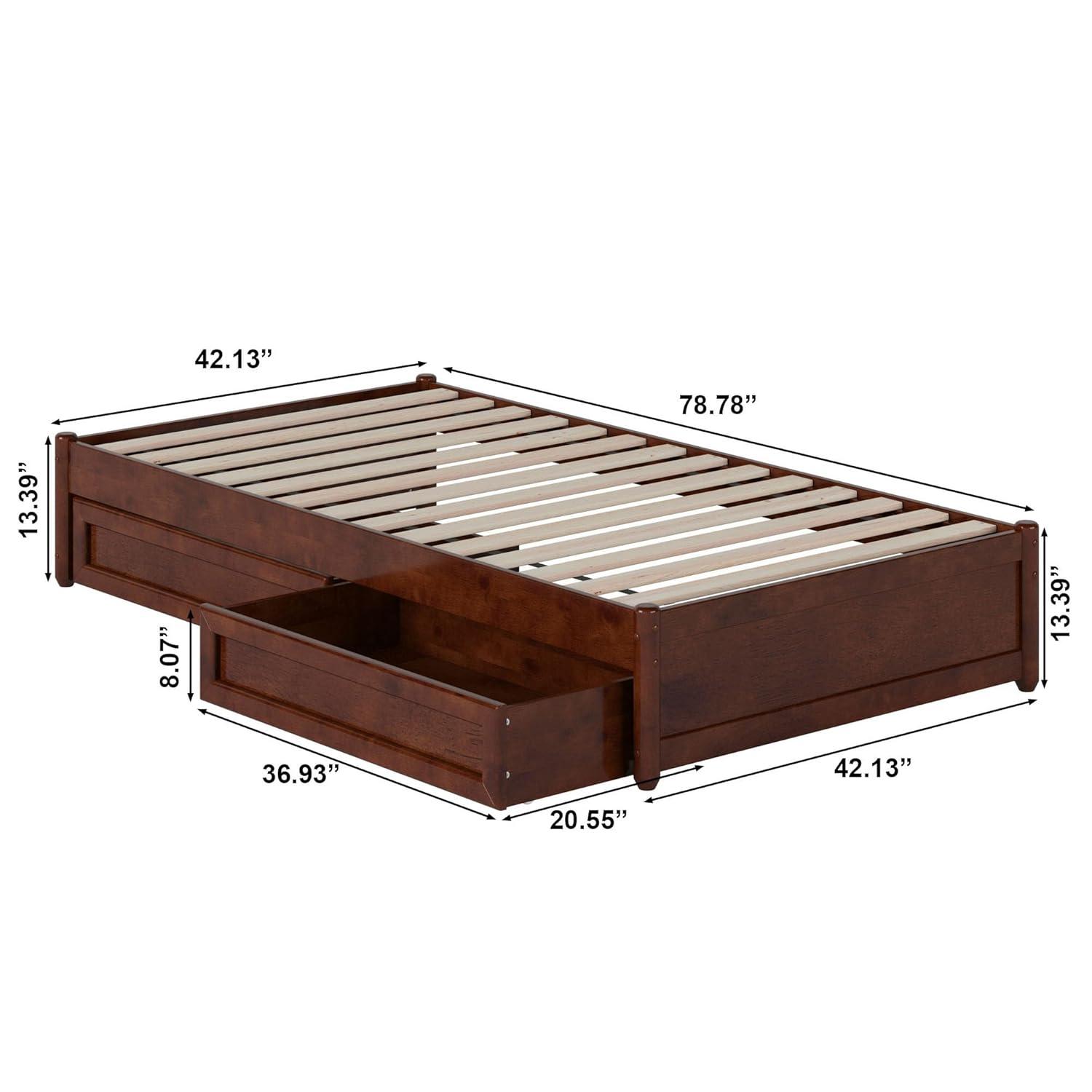 Barcelona King Solid Wood Panel Platform Bed with Storage Drawers in Walnut