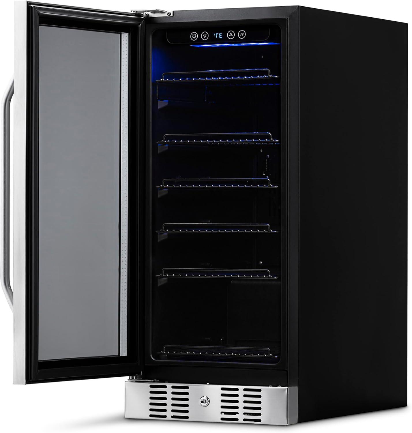 Newair 15" Built-in 96 Can Beverage Fridge in Stainless Steel with Precision Temperature Controls