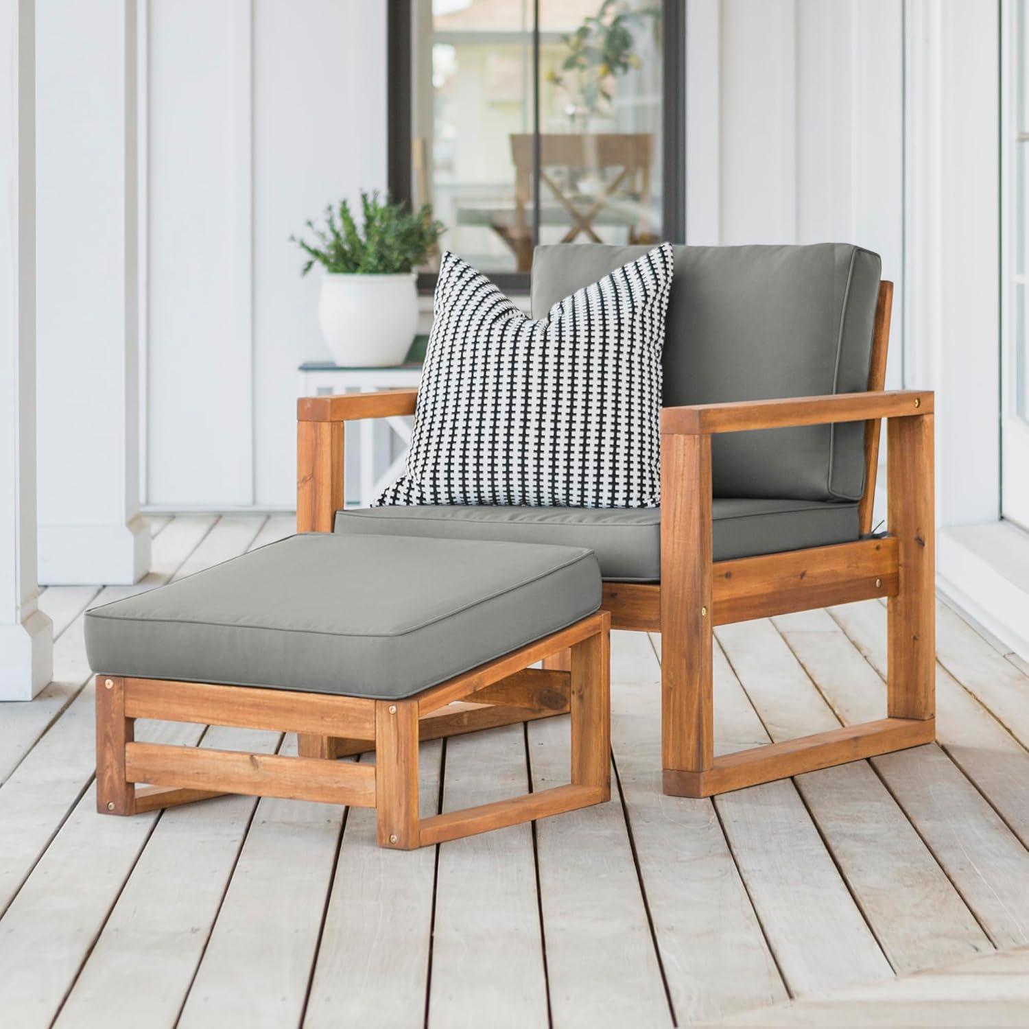 Outdoor Patio Open Side Chair and Ottoman with Cushions - Brown