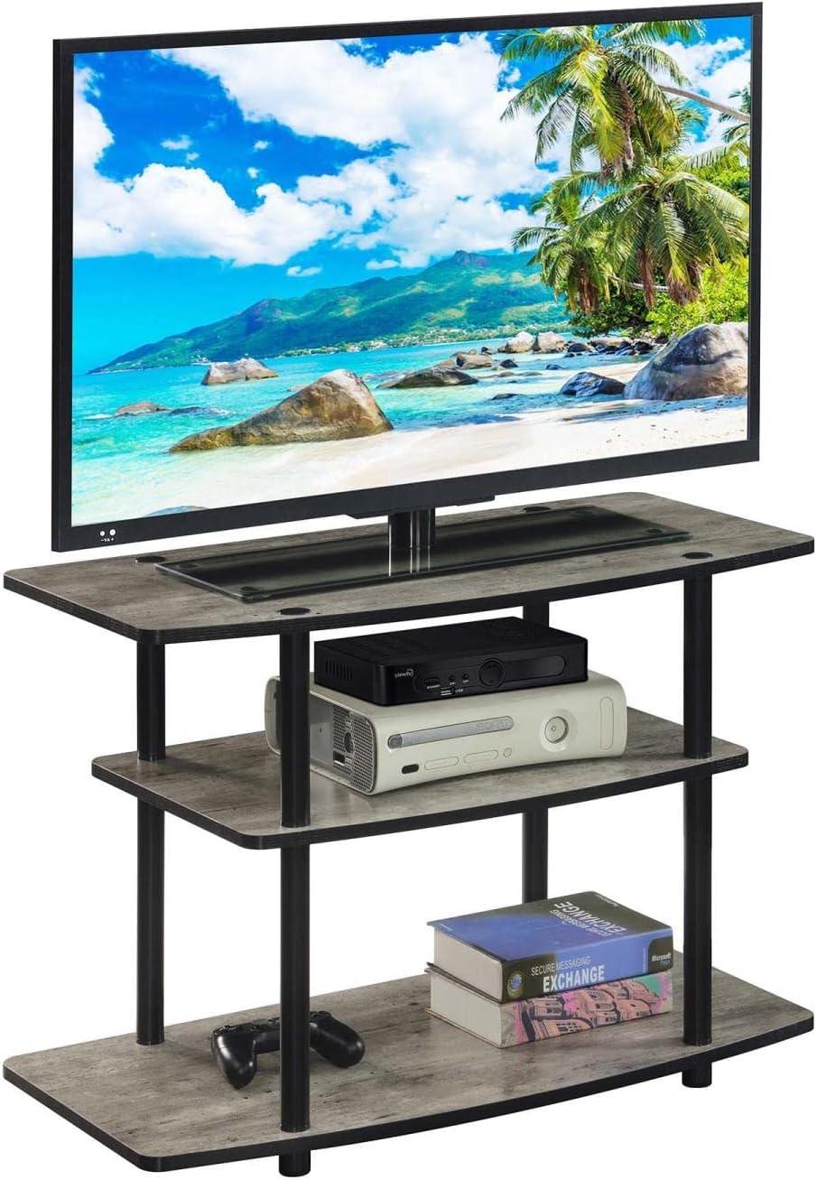 Faux Birch and Black 3-Tier TV Stand with Stainless Steel