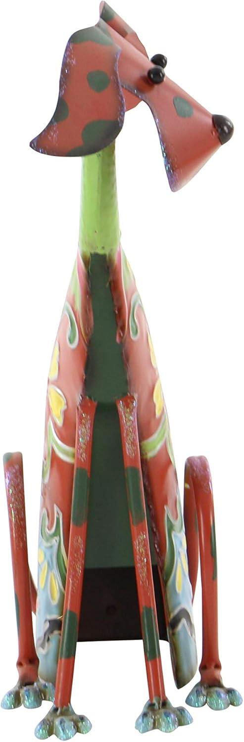 DecMode Eclectic Metal Indoor/Outdoor Multi Colored Dog Sculpture with Floral Design, 12"W x 17"H