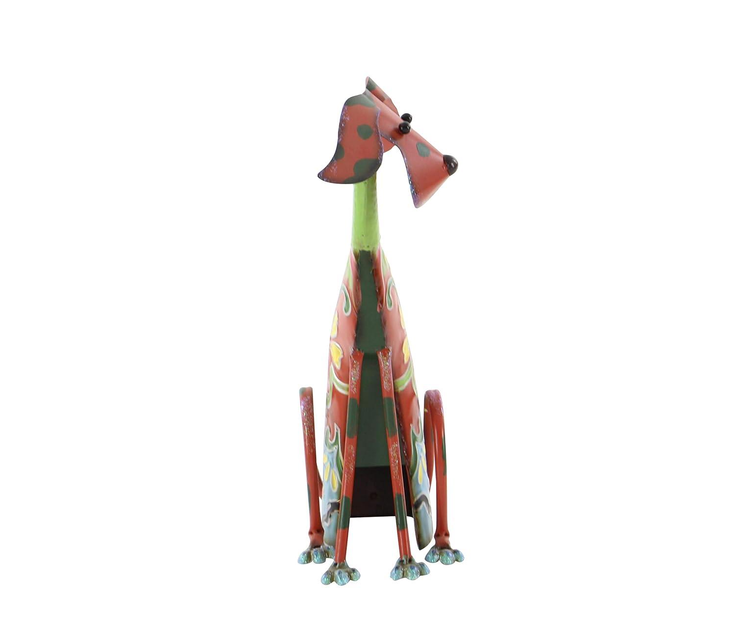 DecMode Eclectic Metal Indoor/Outdoor Multi Colored Dog Sculpture with Floral Design, 12"W x 17"H