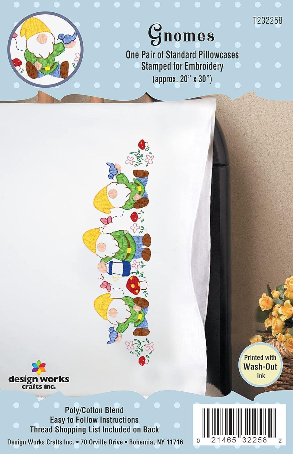 White Embroidered Cotton Polyester Gnome Pillowcase Set