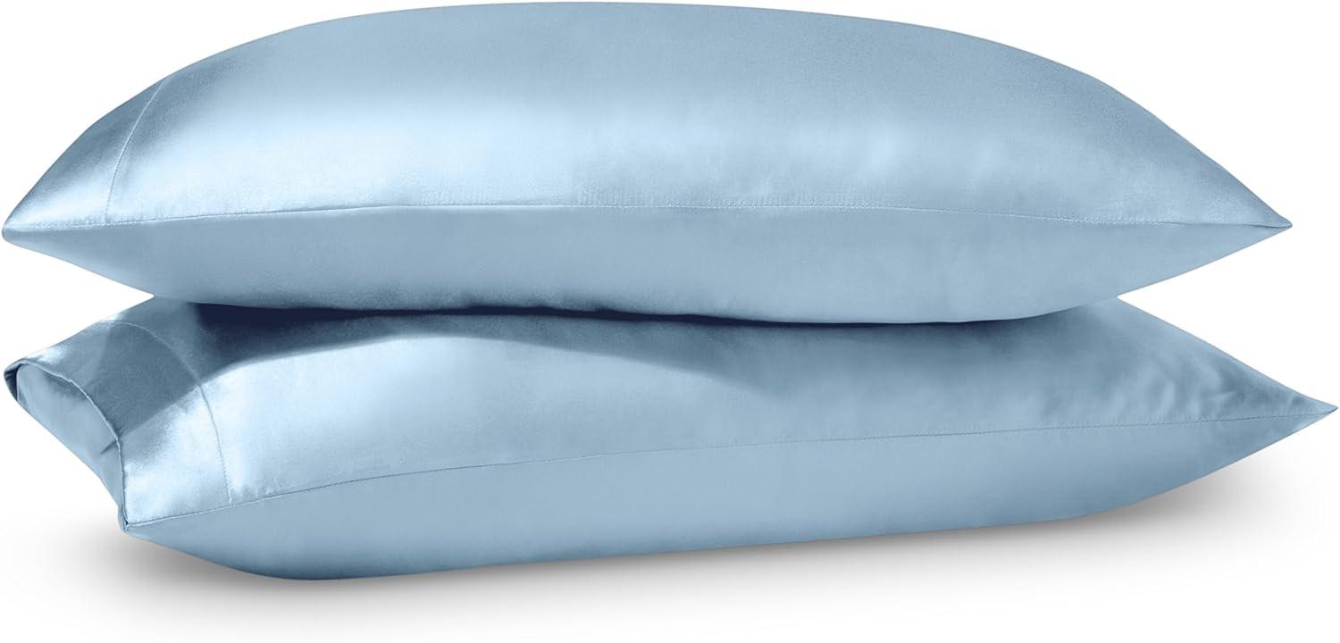 2 Pcs Standard - Envelope Light Blue Satin Pillowcase Set by Bare Home