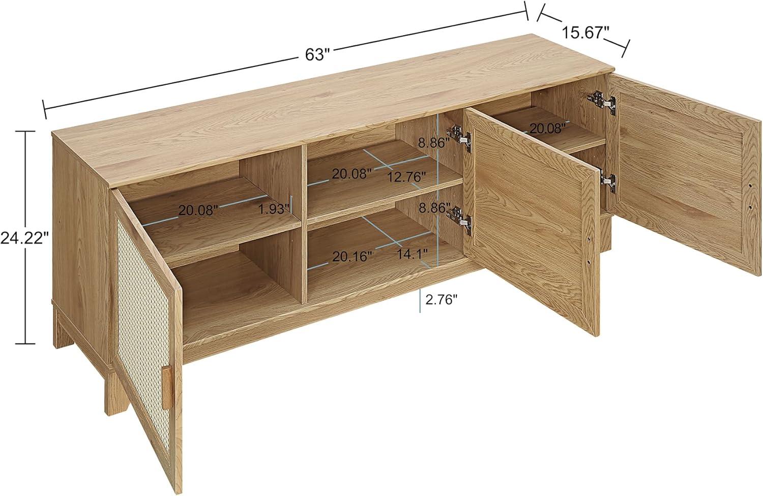 Manhattan Comfort Sheridan Modern 6 Shelf Cane TV Stand for TVs up to 55" Natural: Media Console with Cable Management