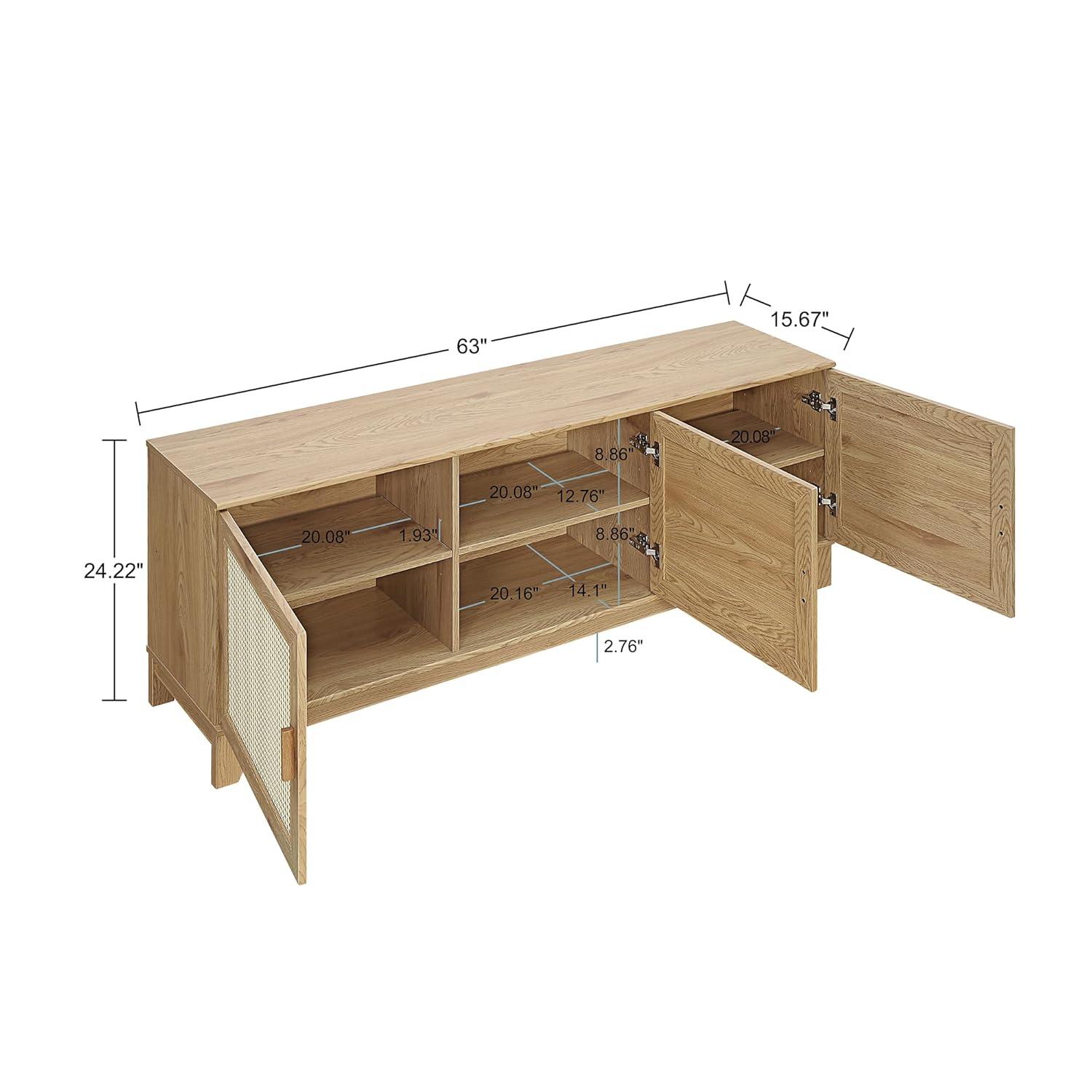 Manhattan Comfort Sheridan Modern 6 Shelf Cane TV Stand for TVs up to 55" Natural: Media Console with Cable Management