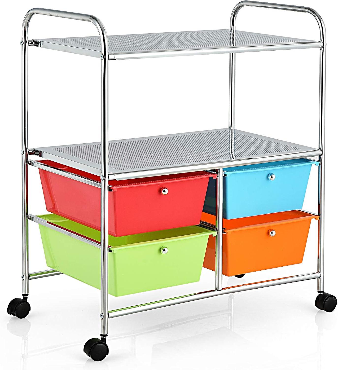 Costway 4 Drawer Rolling Storage Cart Scrapbook Paper Office School Organizer Multicolor