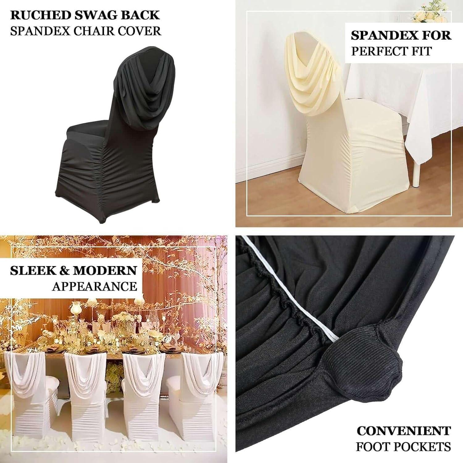 Efavormart White Ruched Swag Back Premium Spandex Fitted Banquet Chair Cover With Foot Pockets