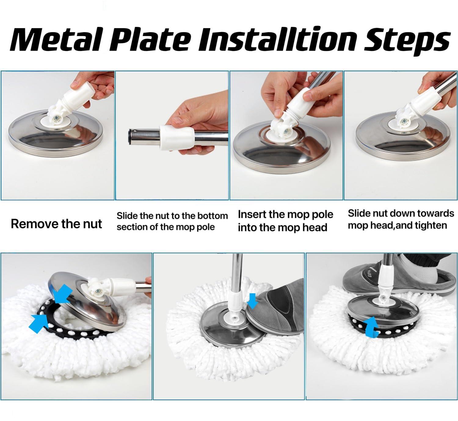 Spin Mop and Bucket with Wringer Set,360°Spin Mop & Bucket Floor Cleaning System Mop Bucket with 61" Adjustable Extended Handle 3 Microfiber Replacement Head Refills