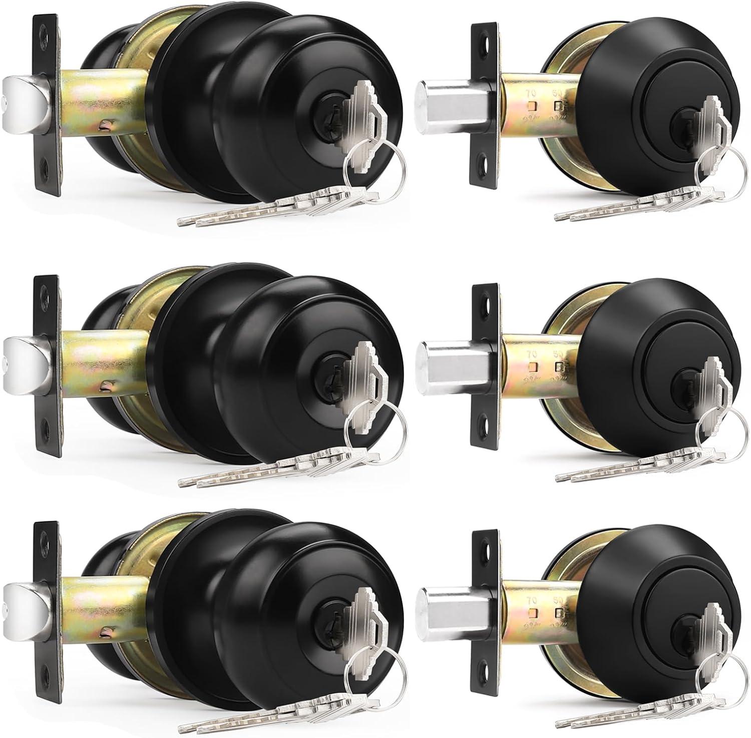 Black Stainless Steel Single Cylinder Door Knob and Deadbolt Set