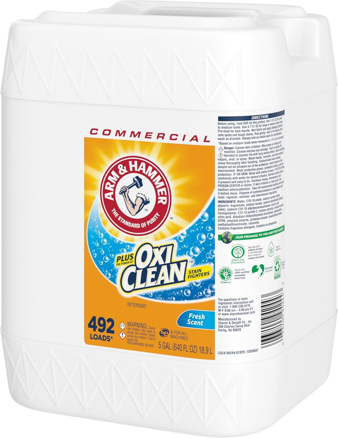 Arm & Hammer plus OxiClean Liquid Laundry Detergent Professional, Fresh Scent, 5 Gallon (Pack of 1) 492 Loads