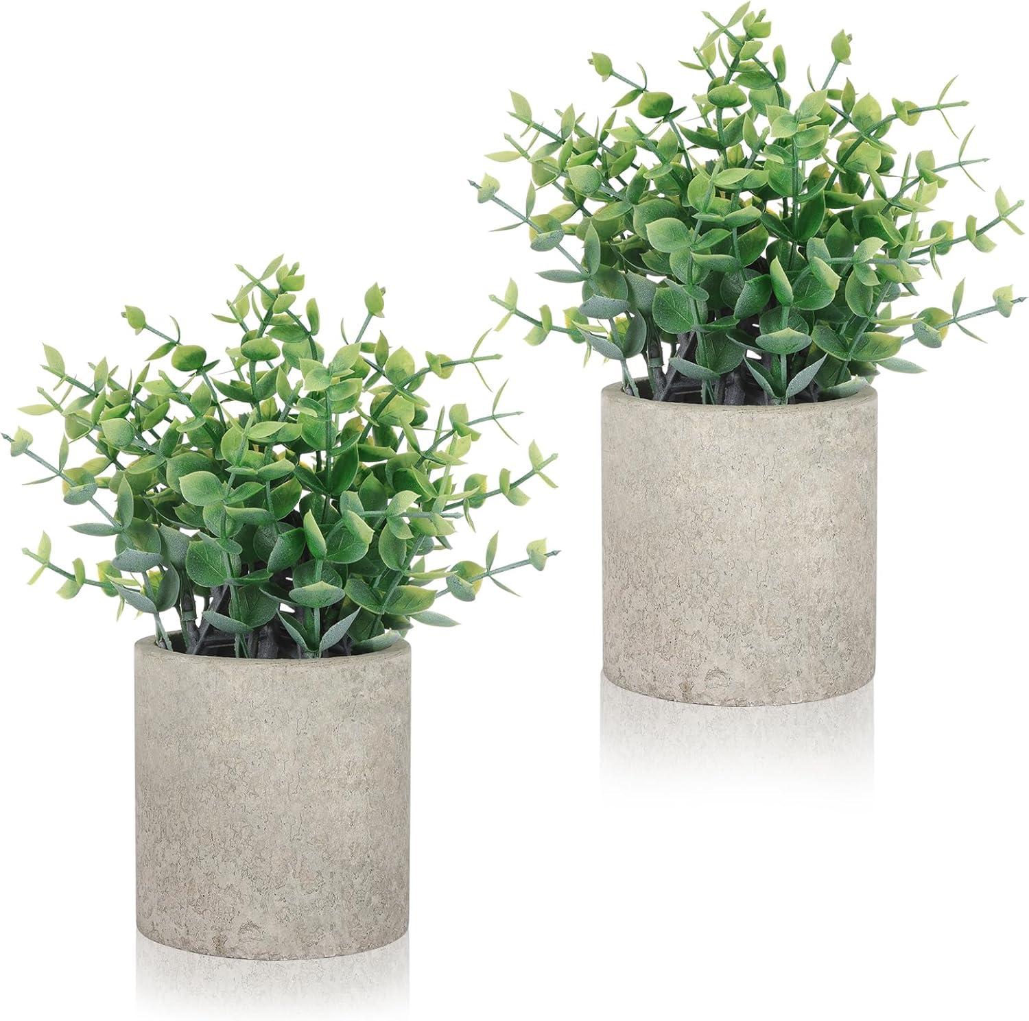 Set of 2 Small Green Eucalyptus Potted Artificial Plants