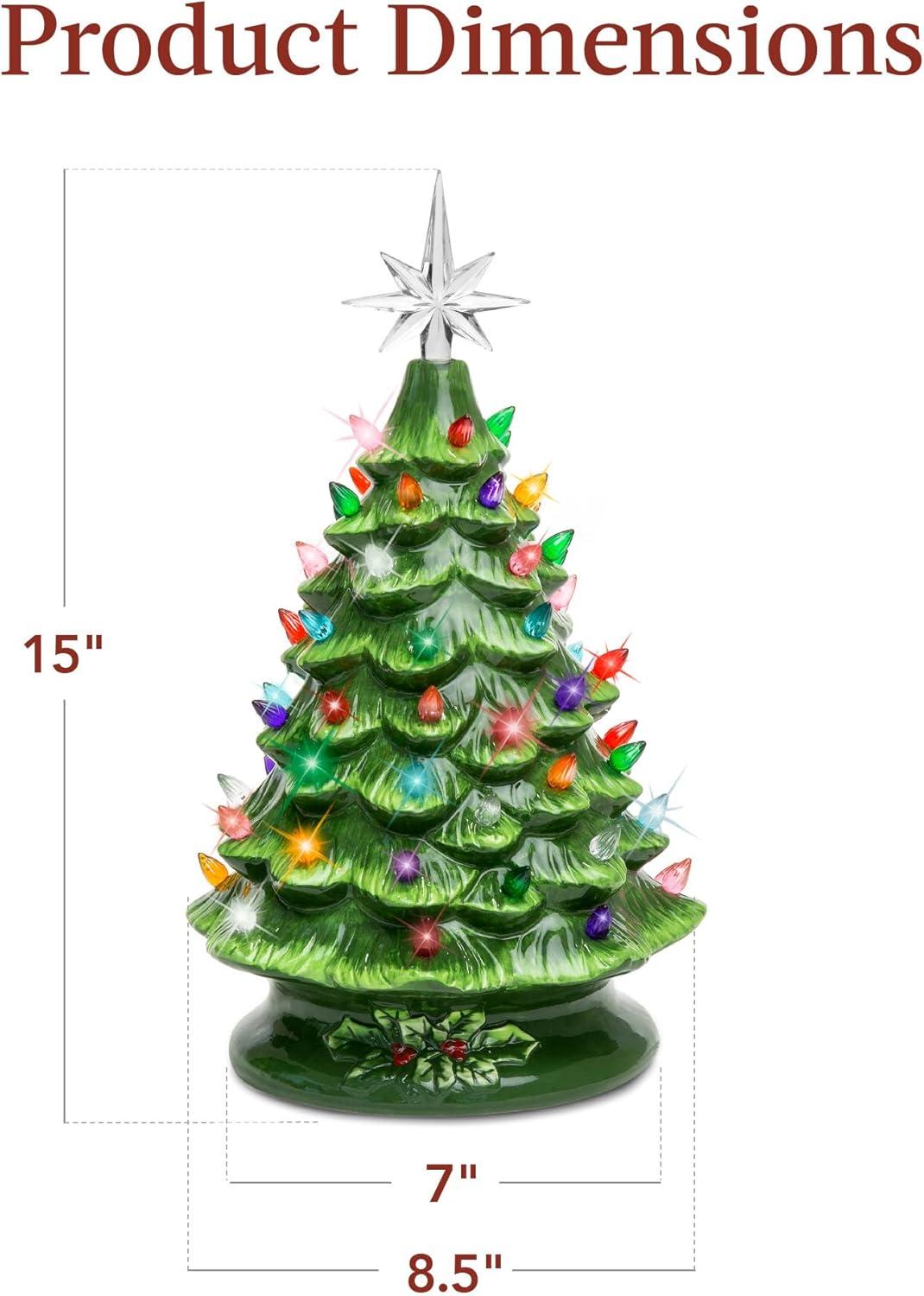 Green Ceramic Tabletop Christmas Tree with Multicolor Lights