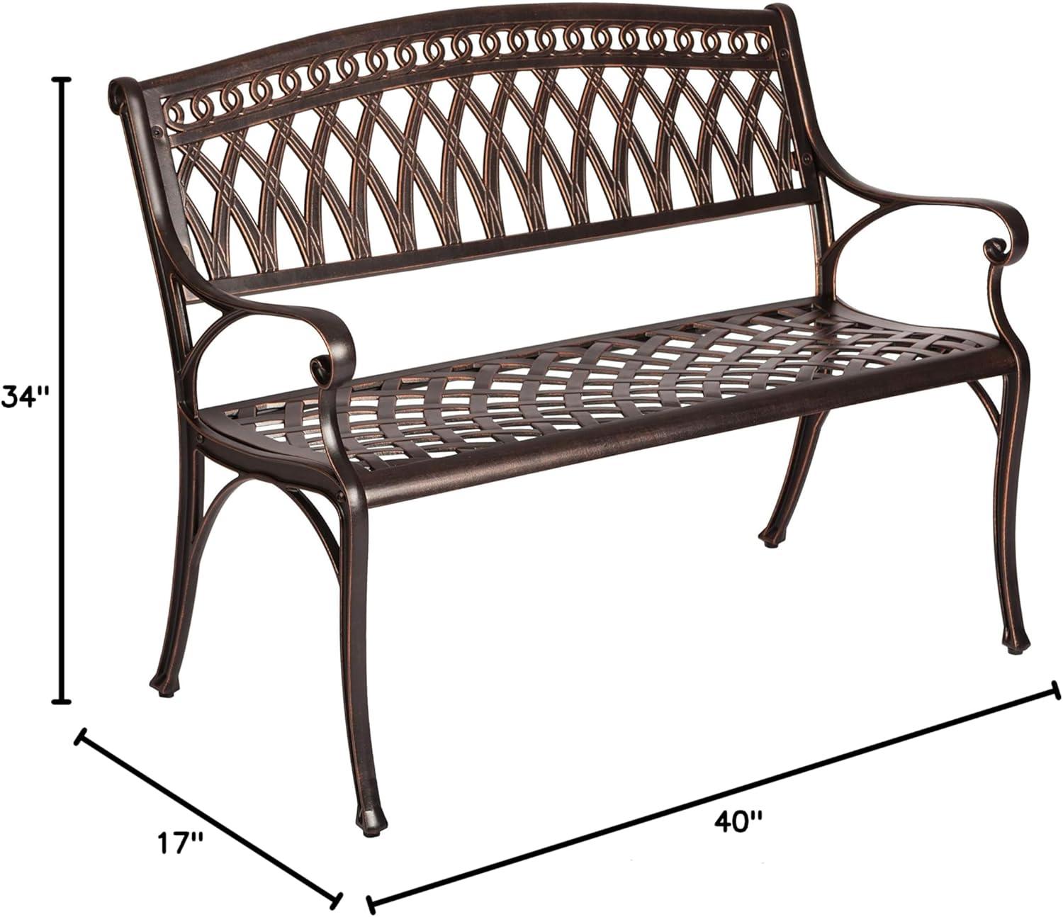 Simone 40" Antique Bronze Cast Aluminum Patio Bench