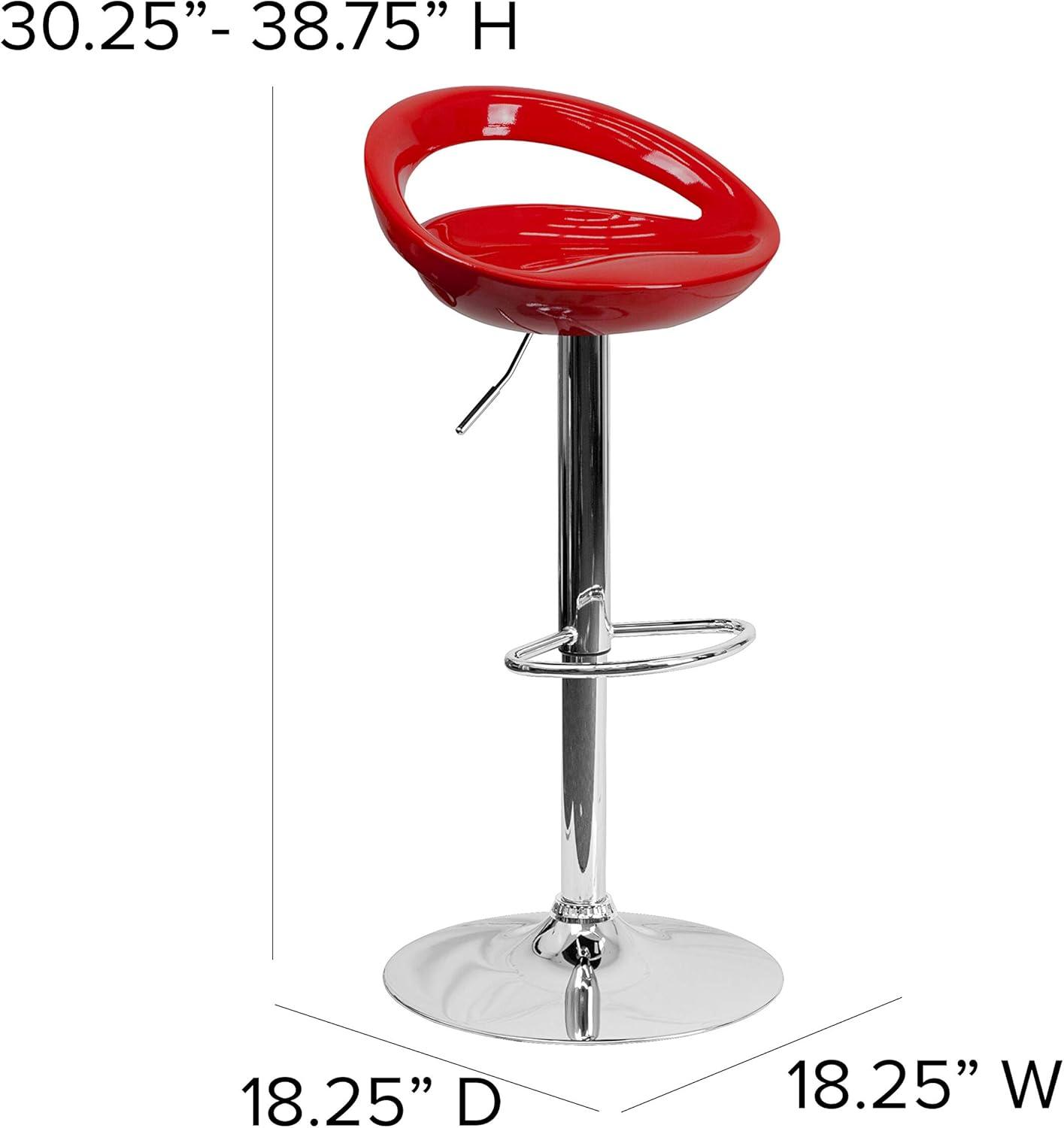 Flash Furniture Contemporary Plastic Adjustable Height Barstool with Rounded Cutout Back and Chrome Base