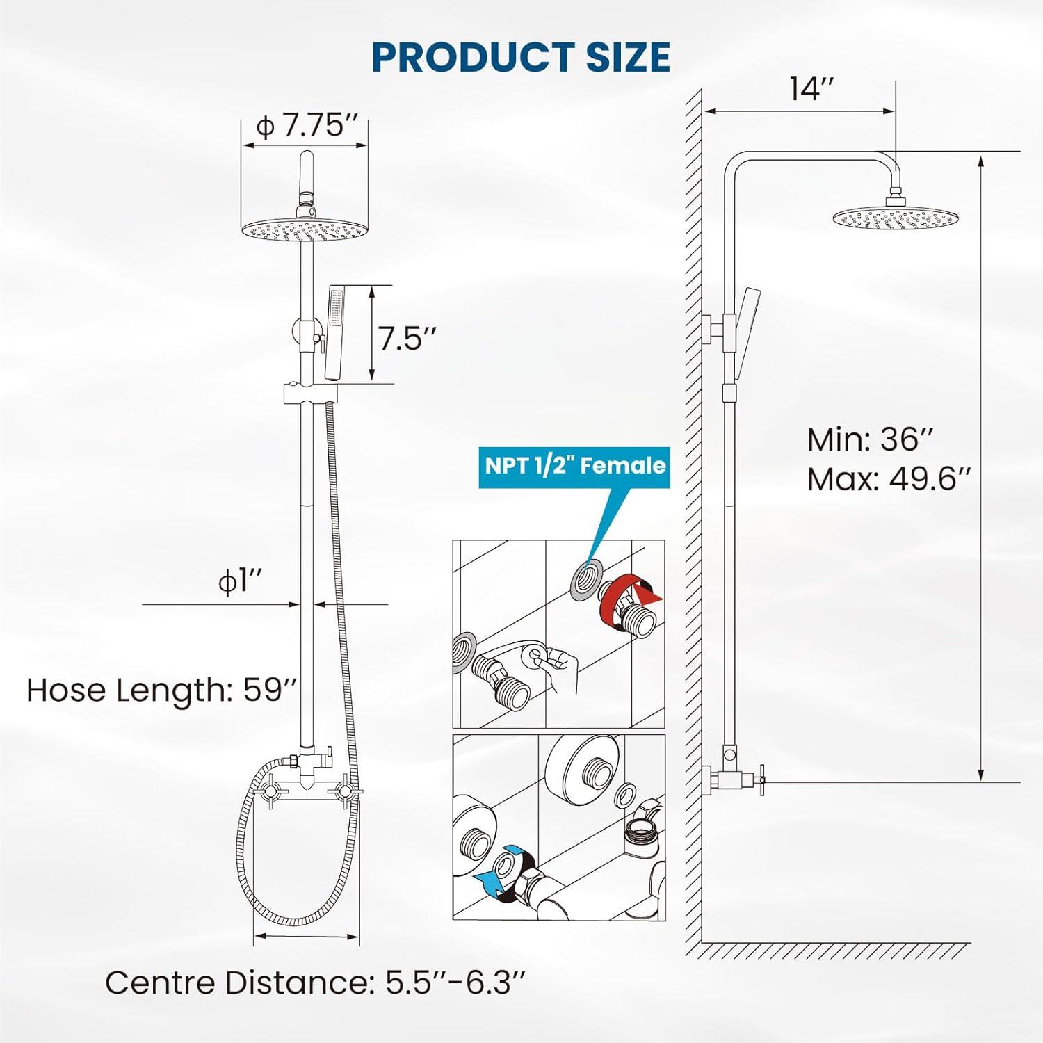 Matte Black Stainless Steel Adjustable Rain Shower System