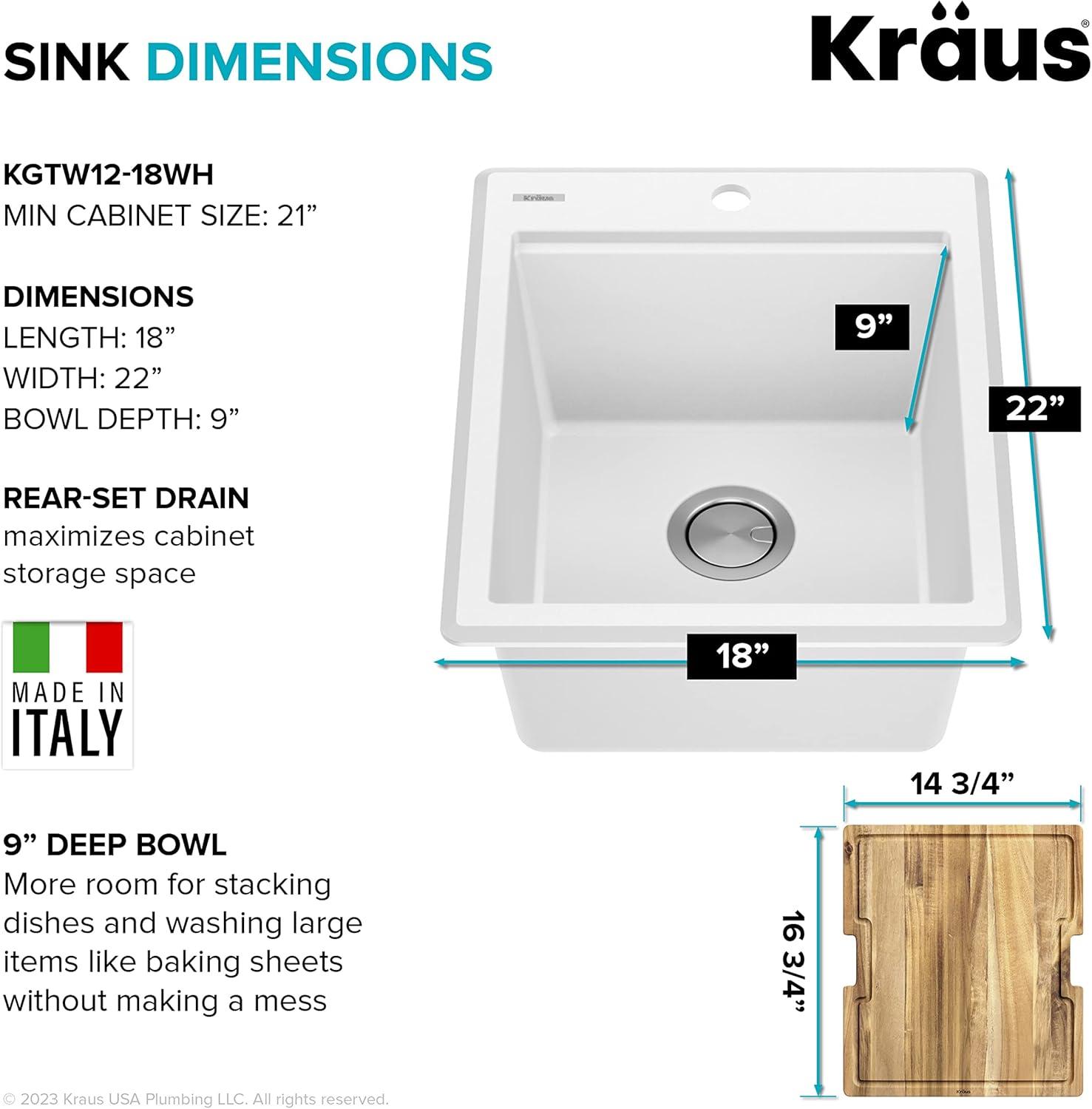 KRAUS Bellucci 28” Granite Workstation Drop In Top Mount Single Bowl Kitchen Sink with Accessories