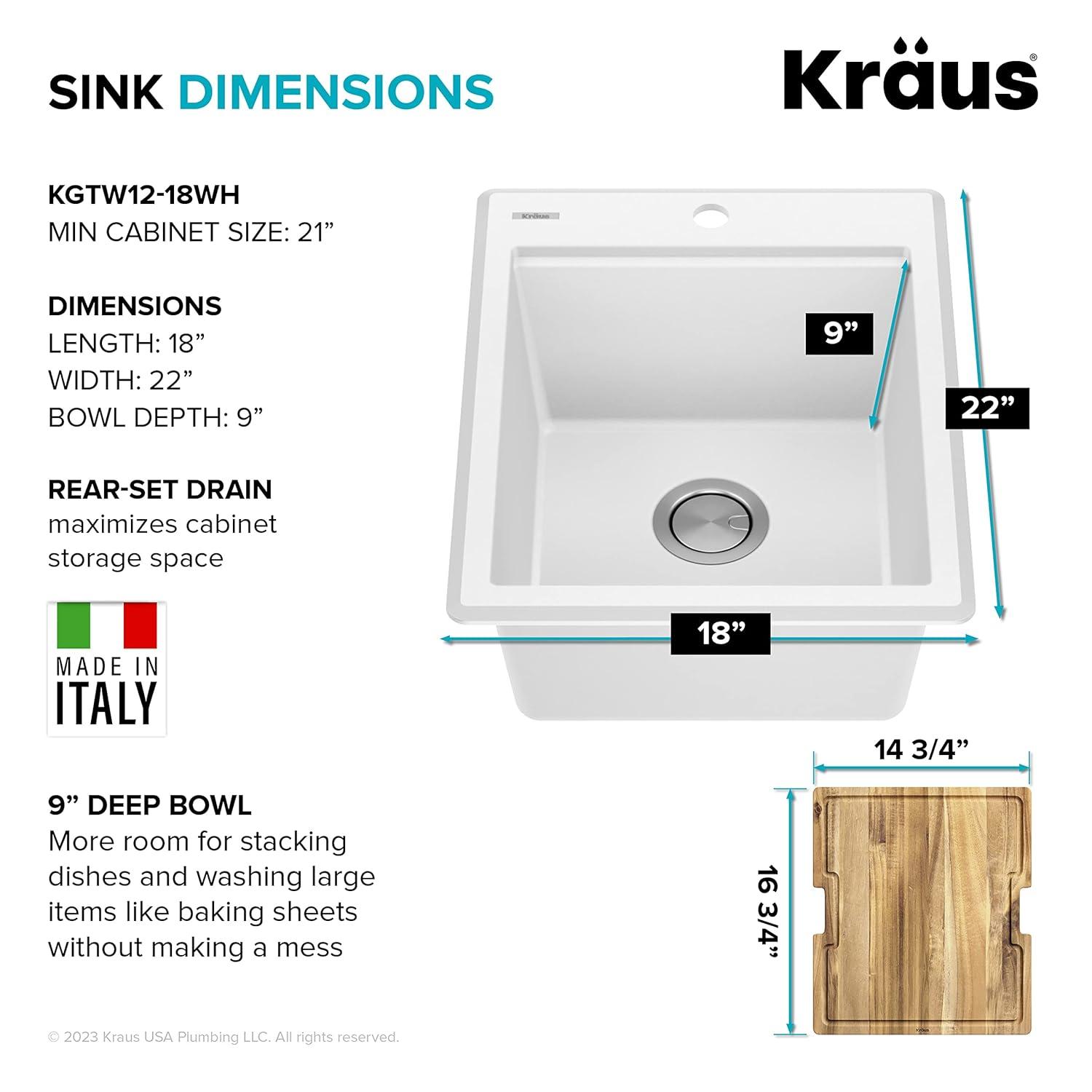 KRAUS Bellucci 28” Granite Workstation Drop In Top Mount Single Bowl Kitchen Sink with Accessories