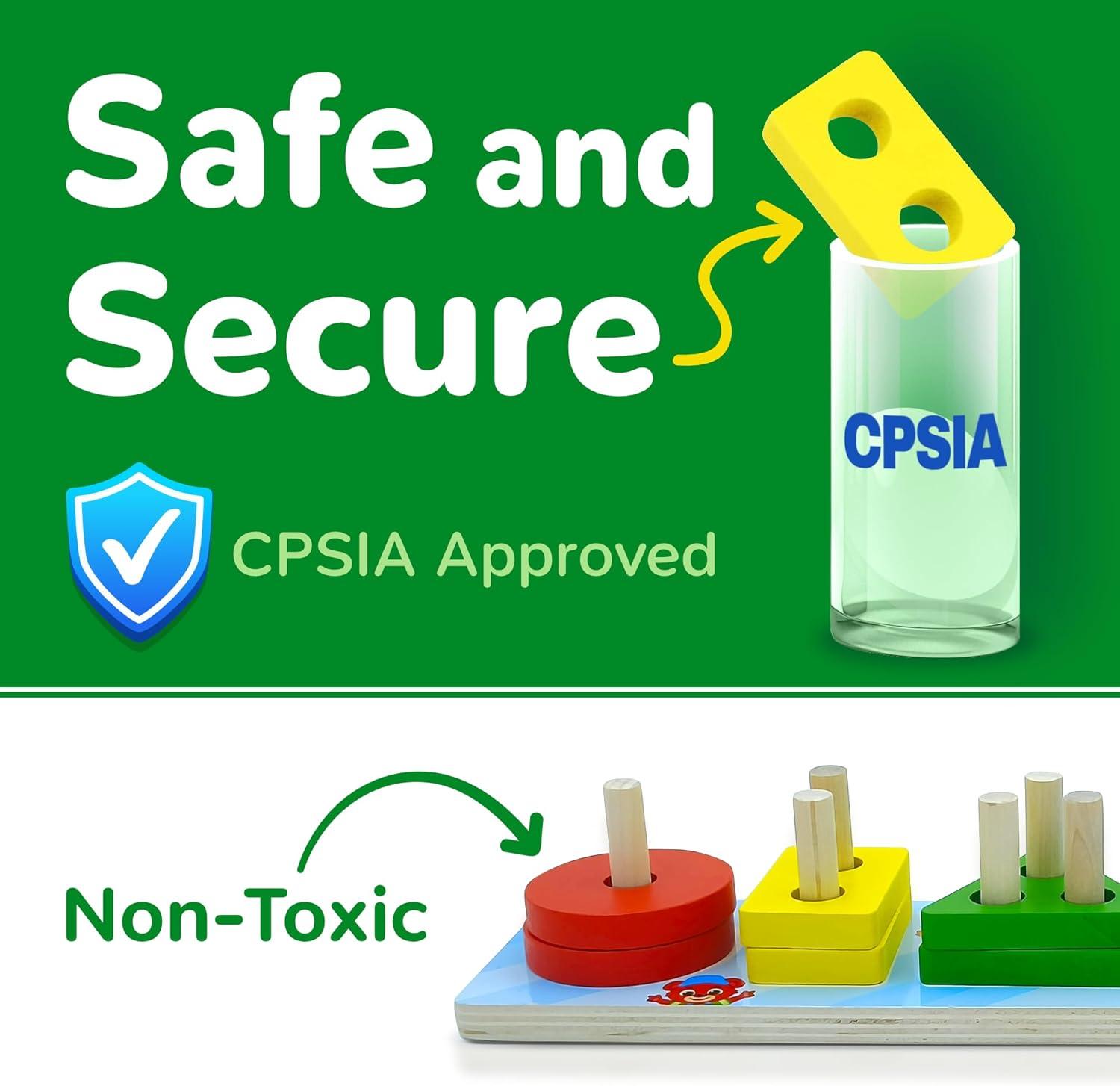 Lucas & Friends Sorting & Stacking Toys, Wooden Puzzle Toy for Learning Shapes and Colors