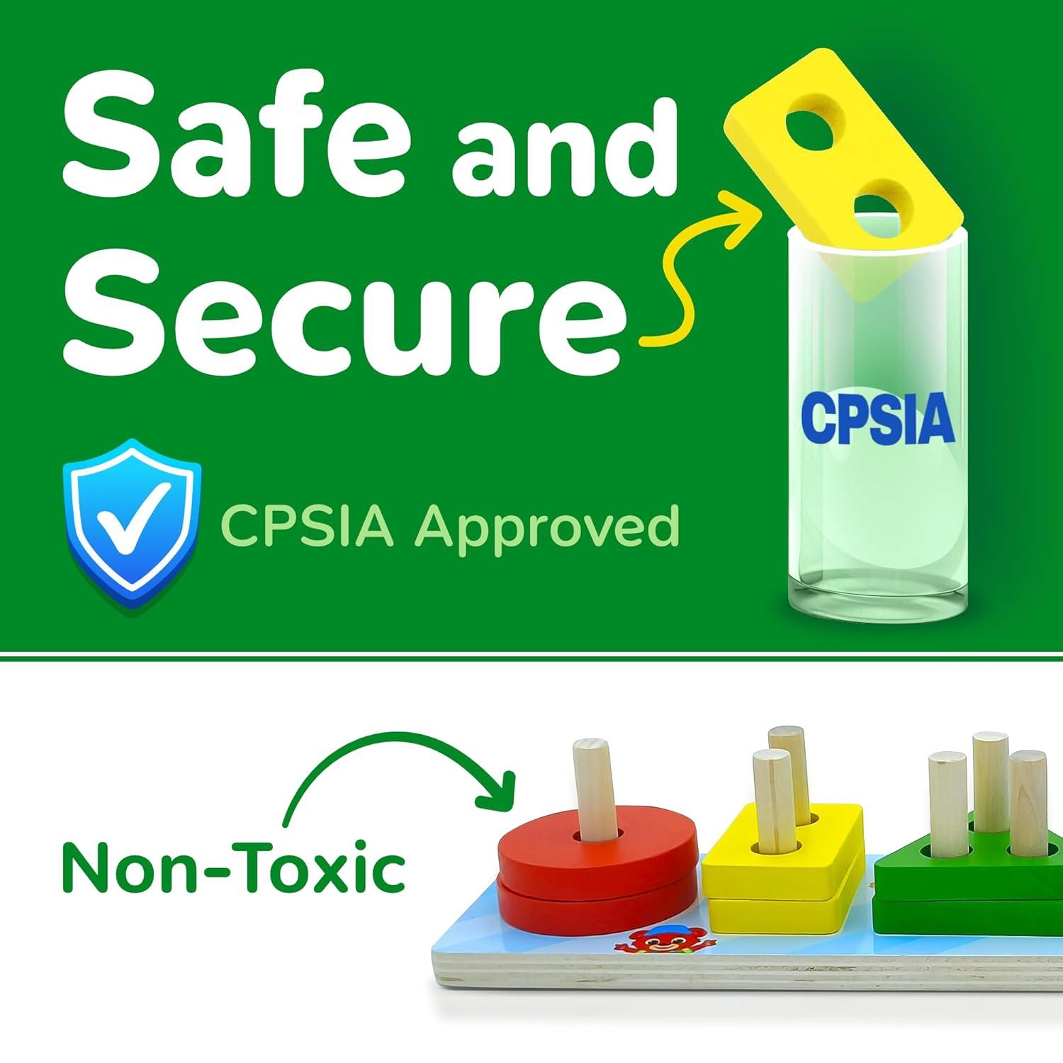 Lucas & Friends Sorting & Stacking Toys, Wooden Puzzle Toy for Learning Shapes and Colors