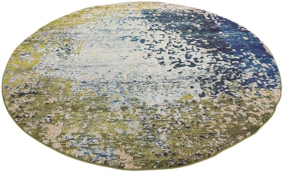 8' Round Blue Abstract Stain-Resistant Synthetic Rug