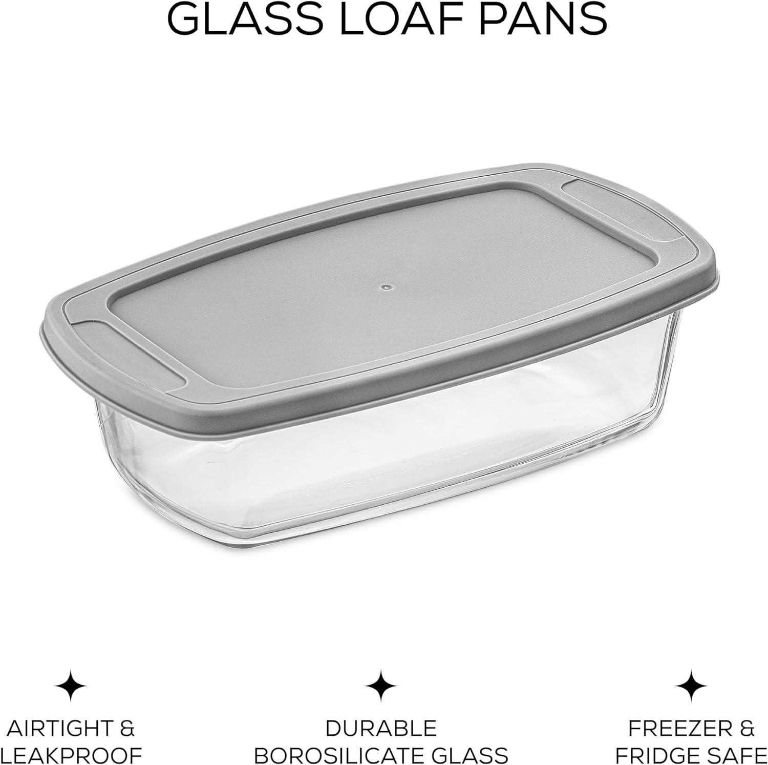 JoyJolt 3-Piece Glass Loaf Pan Set with Gray Lids