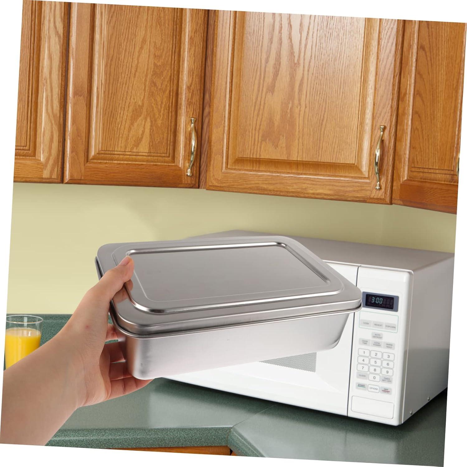 TABLZONE Stainless Steel Baking Tray Silver Oven Pan for Home Use with Lid