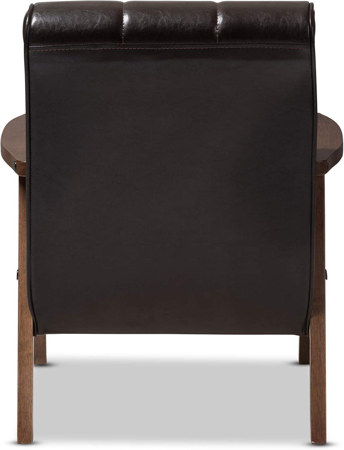 Baxton Studio Mid-Century Masterpieces Club Chair Brown: Upholstered Polyester, Wood Frame, Spot Clean