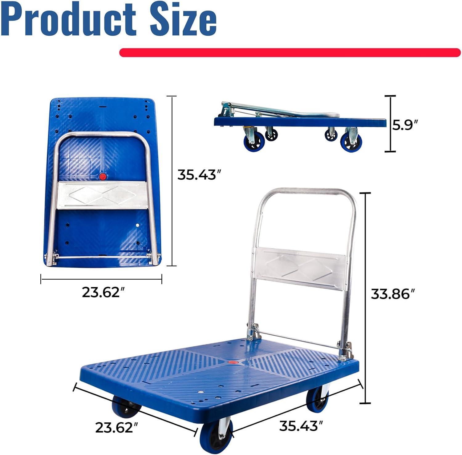Push Cart Dolly 660 lbs. Capacity Platform Truck Foldable Platform Cart Upgraded Heavy Duty Moving Cart with PU Wheels for Home Garden Warehouse Garage Workshops