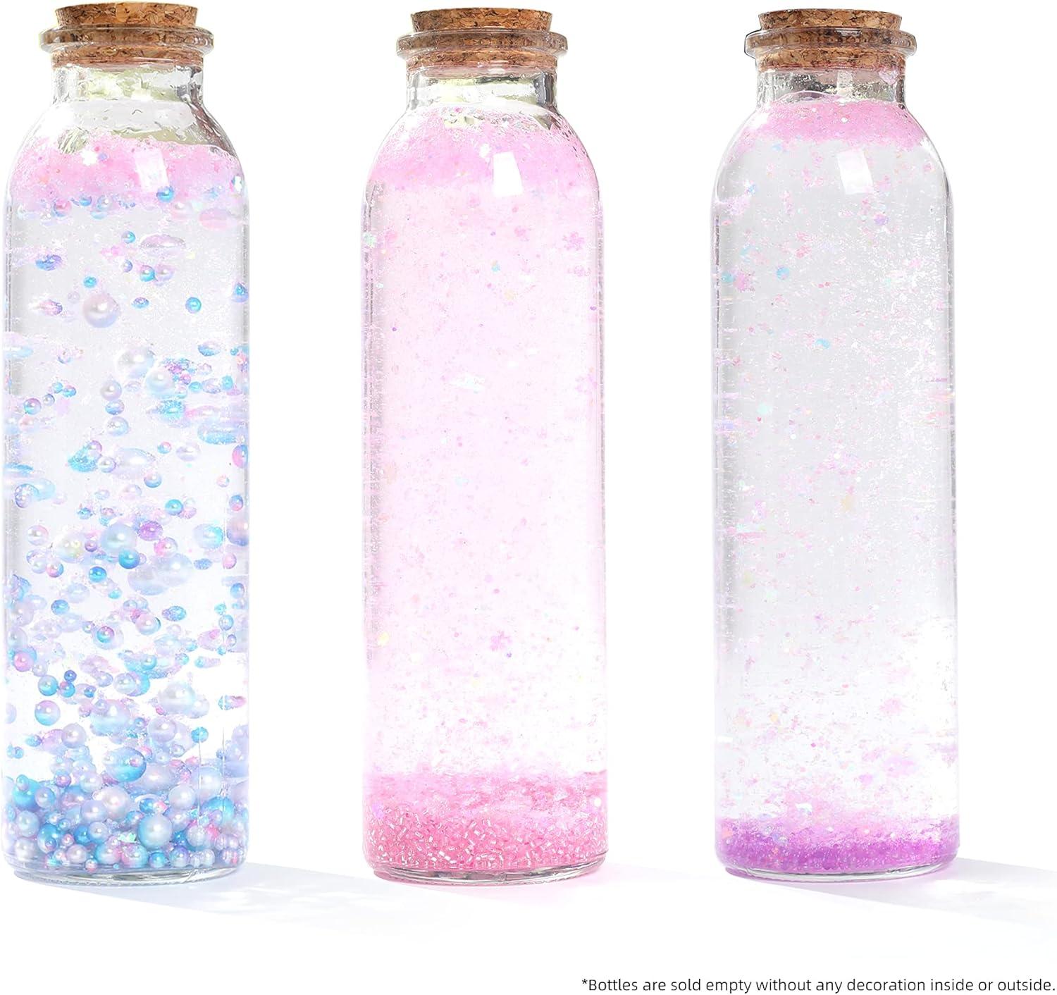 Magic Season Decorative Glass Bottles with Cork Stoppers (12 fl oz. Round Bottles / 2 Pcs)