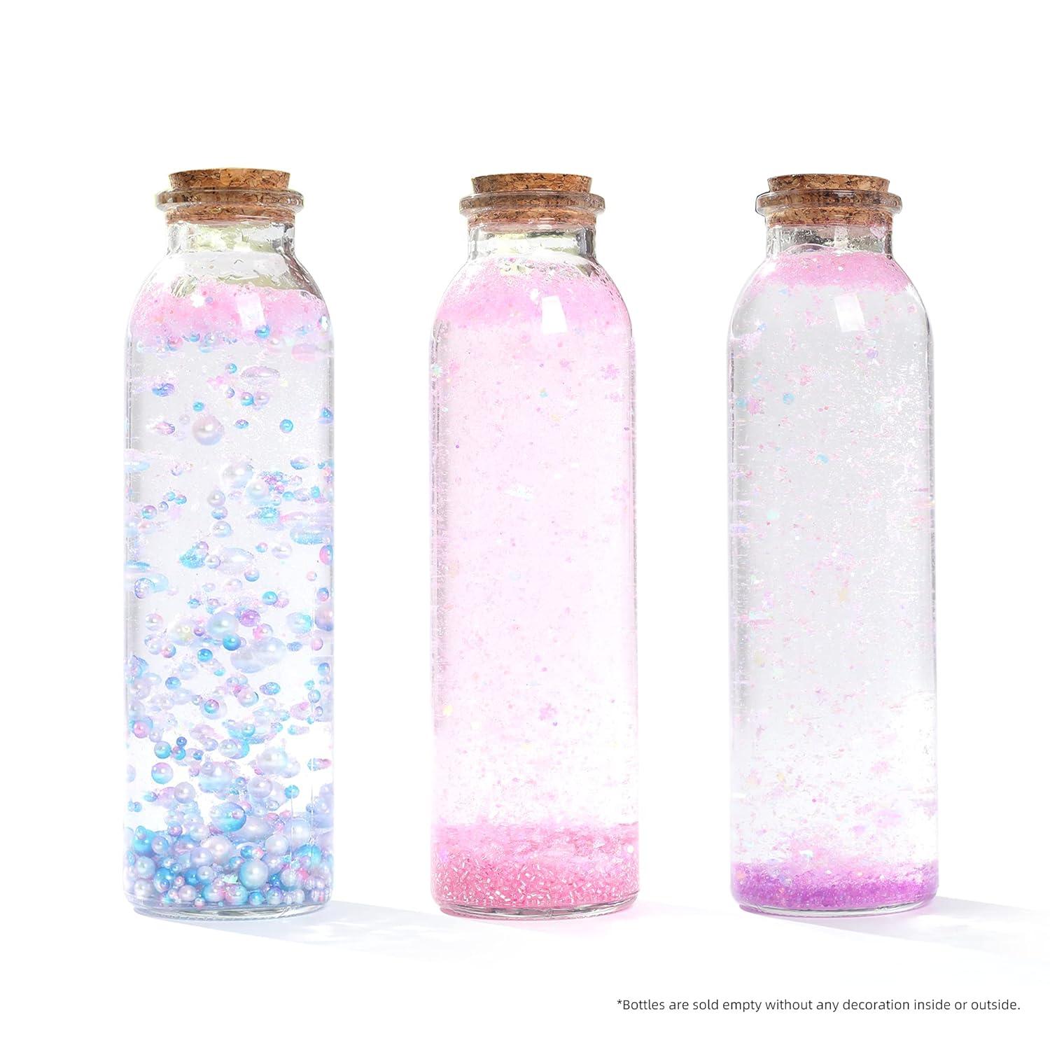 Magic Season Decorative Glass Bottles with Cork Stoppers (12 fl oz. Round Bottles / 2 Pcs)