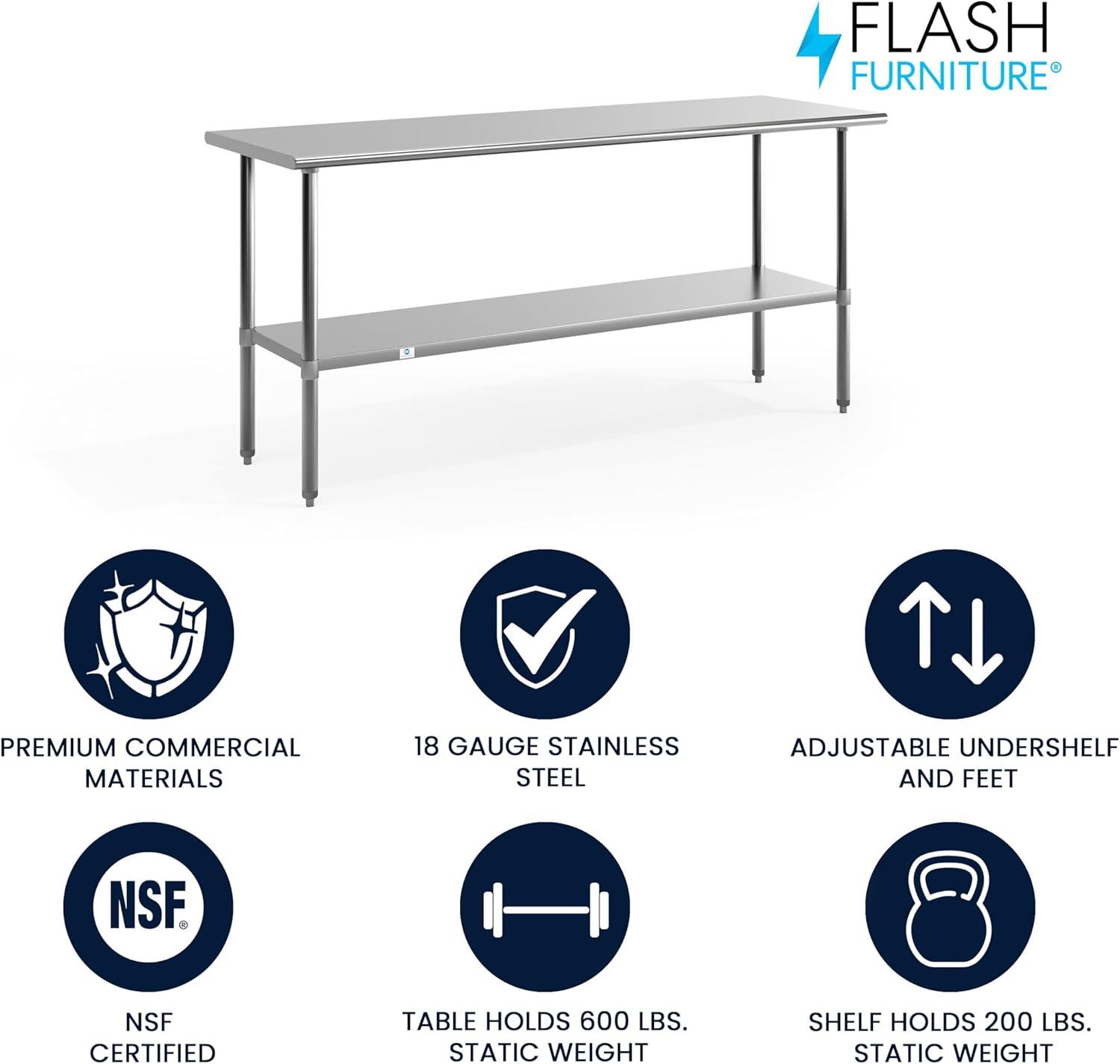 Woodford Stainless Steel 18 Gauge Work Table with Undershelf - NSF Certified