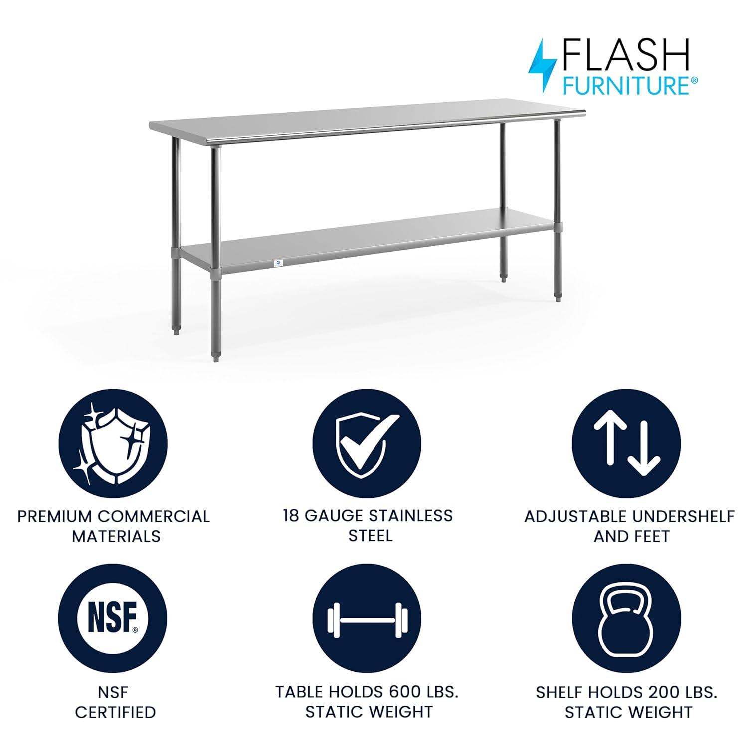 Flash Furniture Woodford NSF Certified Stainless Steel Prep and Work Table with Undershelf