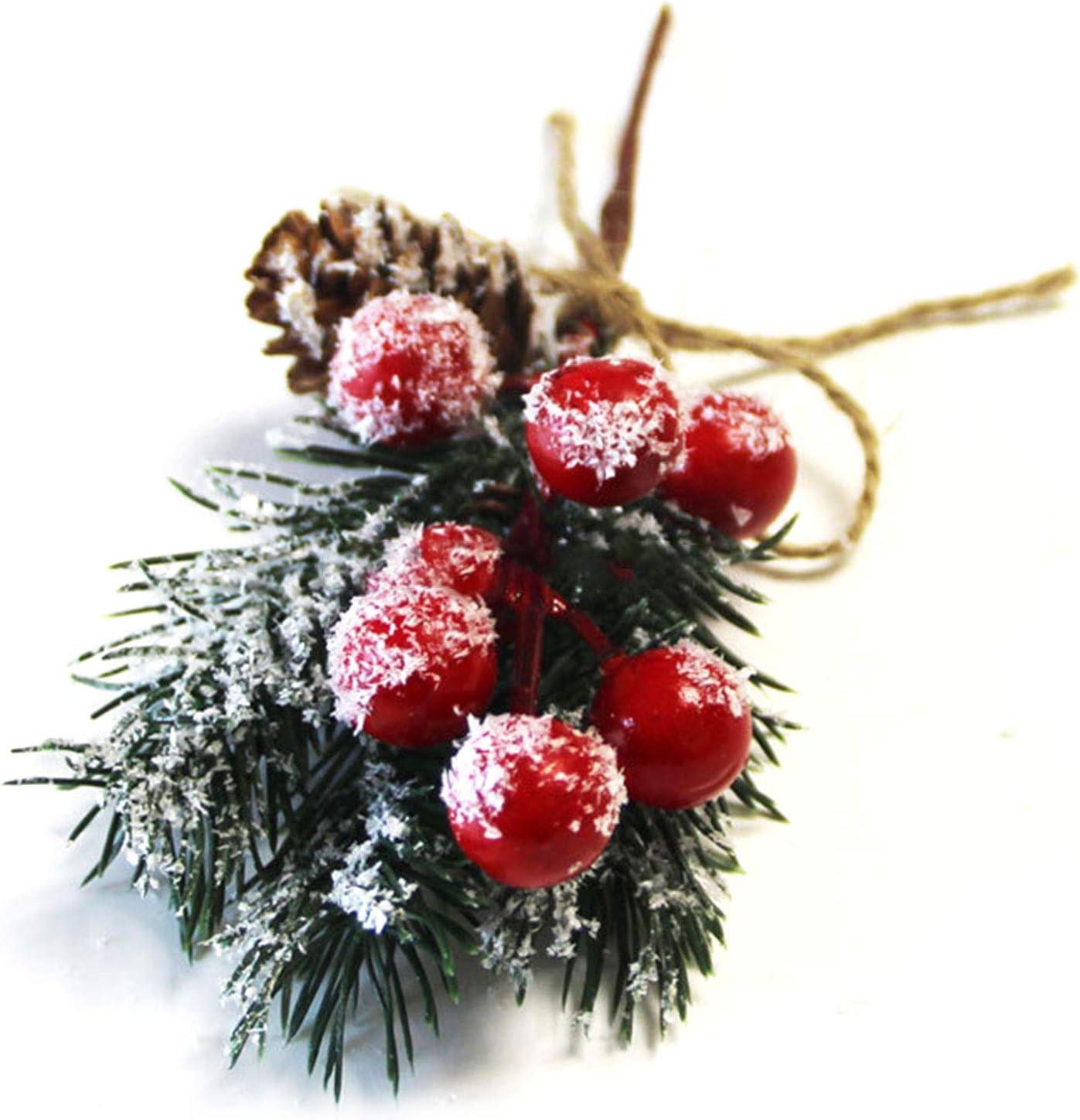 Clearance Under 5$ Pine Needle Decoration, Dienrx 10 Pieces Christmas Red Berry Stems with Branches Red Holly Berries and for Winter Holiday Decorations Perfect for Christmas Trees Wreaths